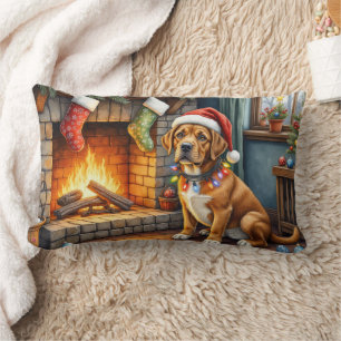 Coussin Rectangle Cane Corso Cheminée avec Lumières de Noël