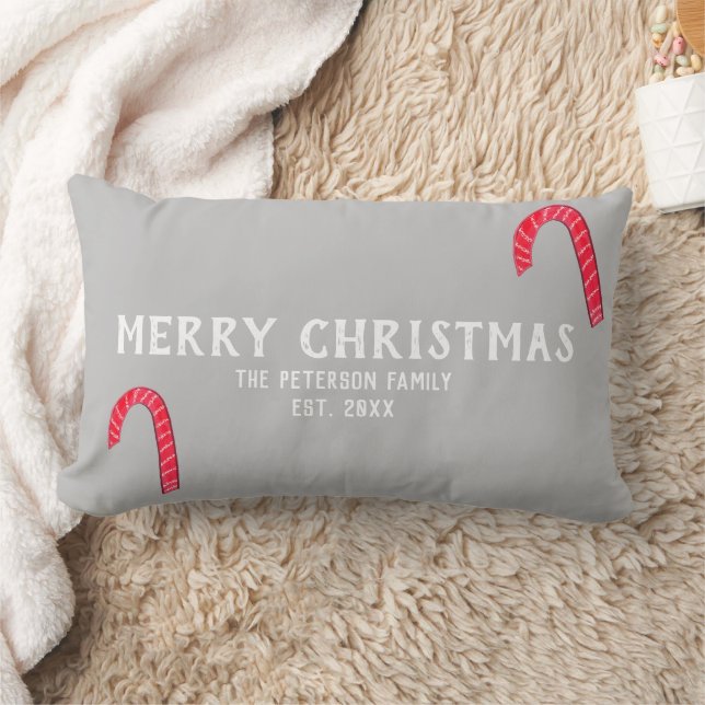 Coussin Rectangle Cannes en bonbons de joie d'arbre de Noël Nom de f (Couverture)