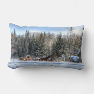 Coussin Rectangle Cantonnement, Chevaux de course en hiver Photo nei