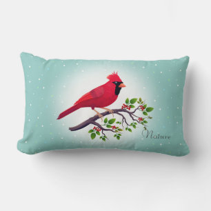 Coussin Rectangle Cardinal rouge sur fond sarcelle