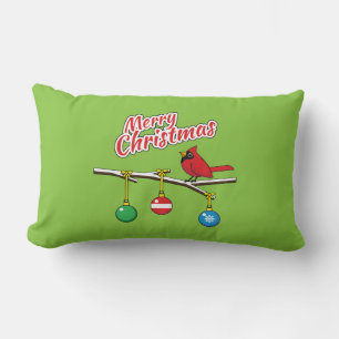 Coussin Rectangle Cardinal rouge sur une branche nue de Noël - Joyeu
