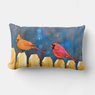 Coussin Rectangle Cardinals on the Fence Painting - Art original