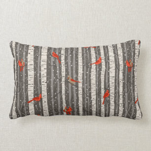 Coussin Rectangle Cardinaux d'hiver dans les bouleaux