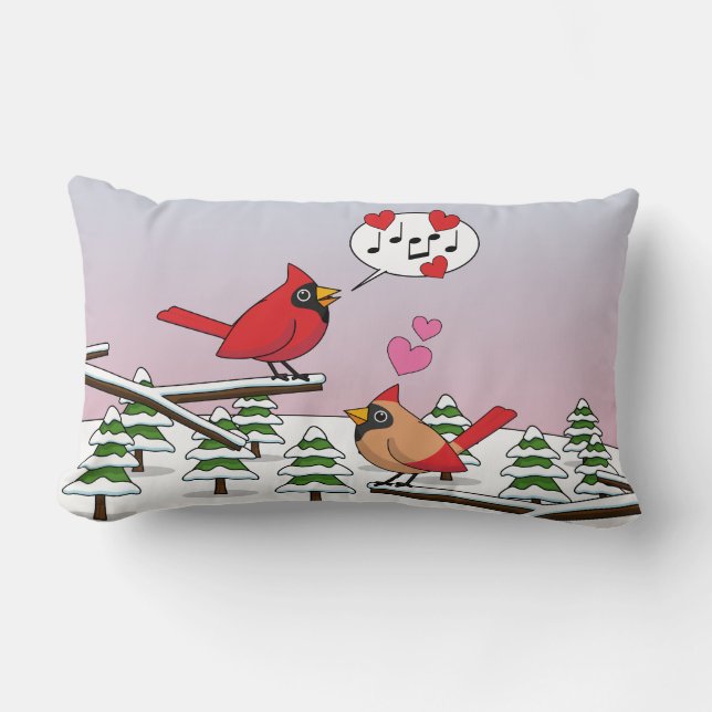 Coussin Rectangle Cardinaux du Nord Rouge mignonne Amour Paysage hiv (Recto)