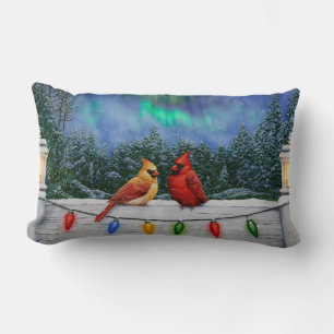 Coussin Rectangle Cardinaux et lumières de Noël Neige d'hiver