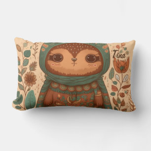 Coussin Rectangle Caricature de chouette fleurie