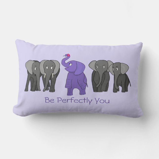 Coussin Rectangle Caricature Eléphant Violet "Soyez Parfaitement Vou (Recto)