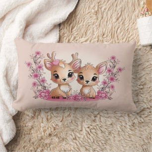 Coussin Rectangle Caricature mignonne Bambi Les amoureux Coeurs Sain