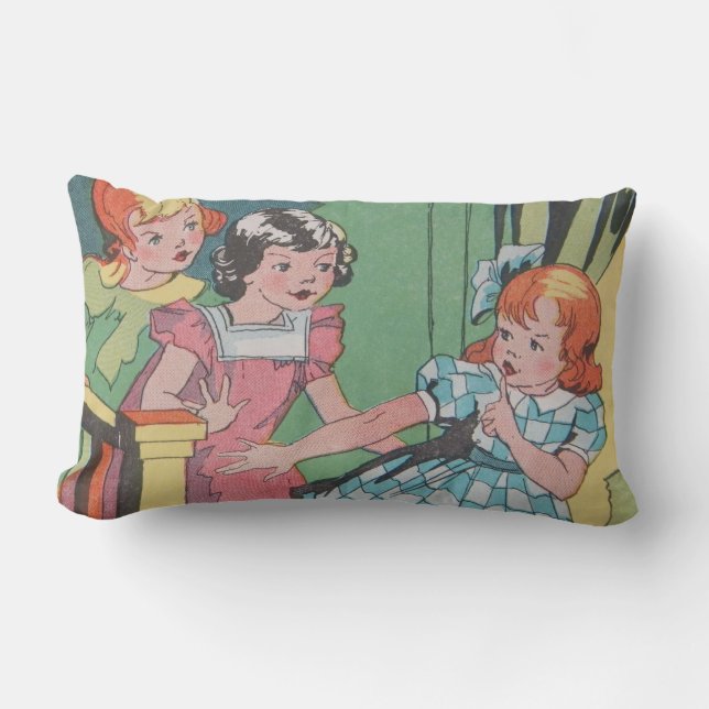 Coussin Rectangle Caricature vintage de petites filles (Recto)