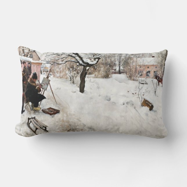 Coussin Rectangle Carl Larsson Peintre en plein air. Hiver-Motif (Recto)