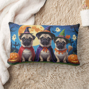 Coussin Rectangle Carlin chien Citrouille Halloween drôle