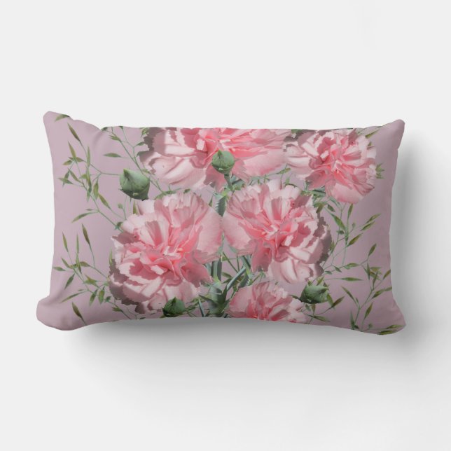 Coussin Rectangle Carnation rose et feuillage Moyen Arrière - plan r (Recto)