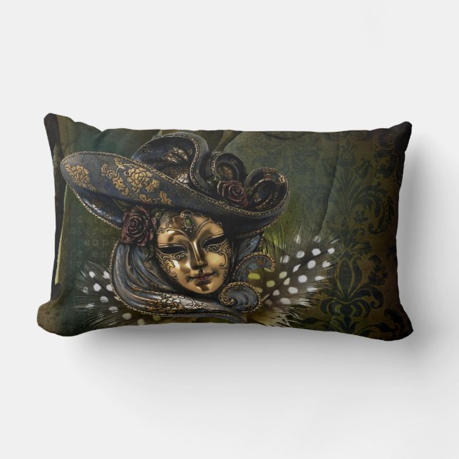 Coussin Rectangle Carnaval Masque vert Damas Jeu d'oreiller (Recto)