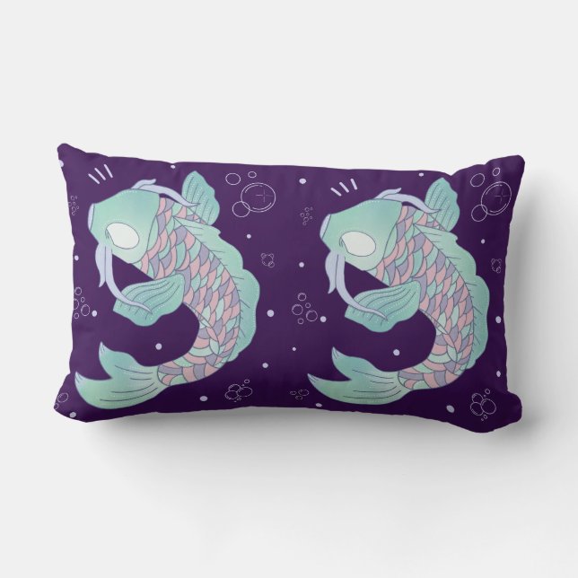 Coussin Rectangle Carpe Koi Pastel | Art Populaire Fantaisiste Sous- (Verso)