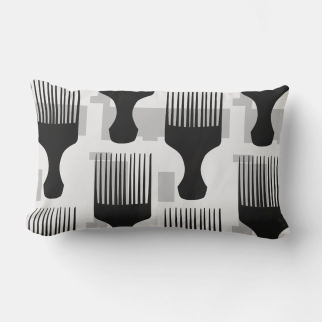 Coussin Rectangle Carreau Afro noir et gris de peigne (Recto)