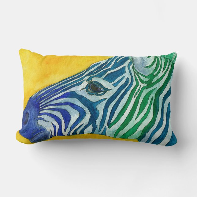 Coussin Rectangle Carreau bleu et vert de zèbre (Recto)