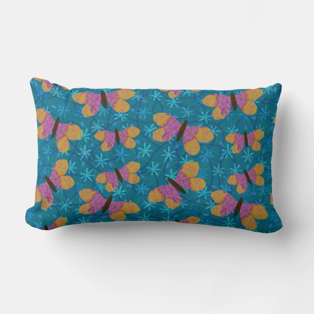 Coussin Rectangle Carreau bleu lumineux avec des papillons (Recto)
