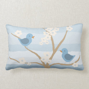 Coussin Rectangle Carreau d'arbre d'oiseau bleu
