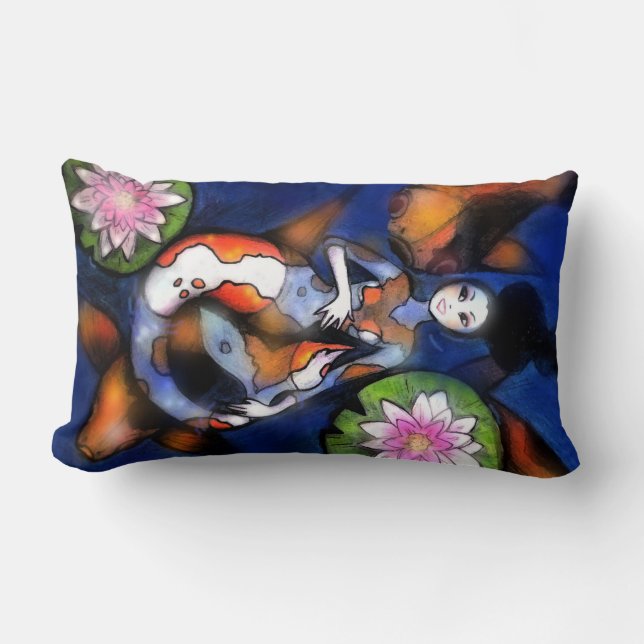 Coussin Rectangle Carreau de Lumbar de sirène de Koi (Recto)