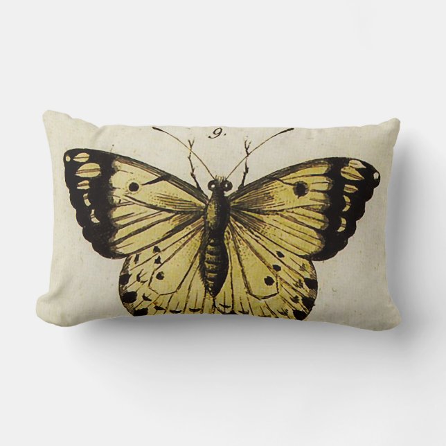 Coussin Rectangle Carreau de papillon dans le citron et le noir (Recto)
