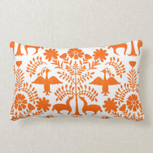 Coussin Rectangle Carreau d'impression d'Otomi, blanc et orange de