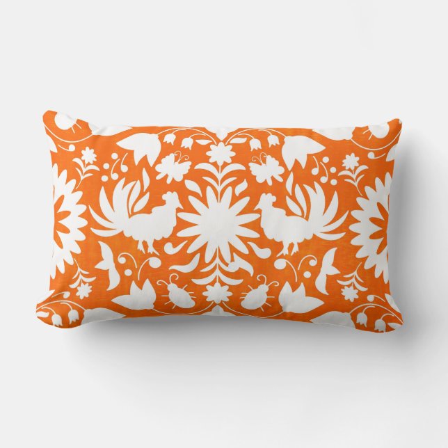 Coussin Rectangle Carreau d'impression d'Otomi, orange et blanc de (Recto)