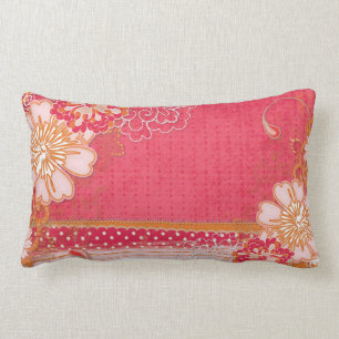 Coussin Rectangle Carreau lombaire floral rouge-rose