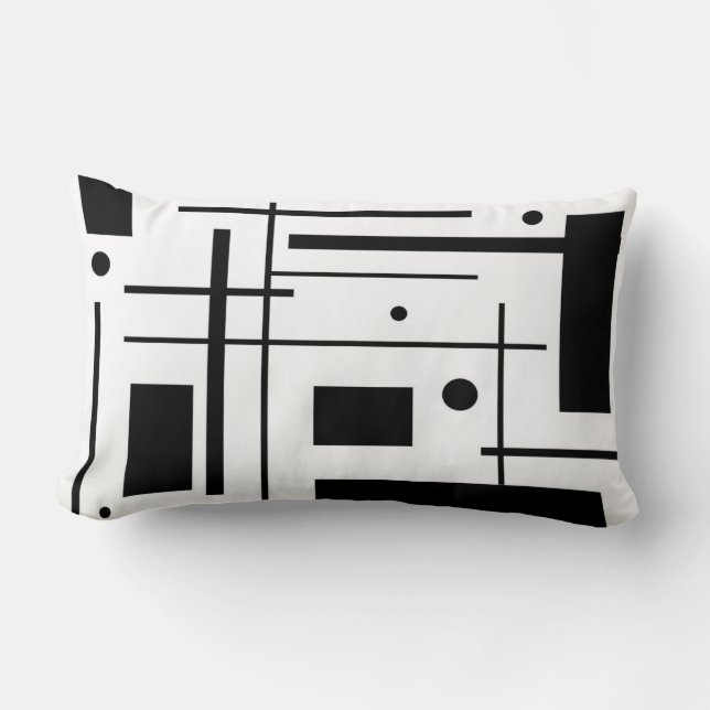 Coussin Rectangle Carreau noir et blanc de Lumbar d'art abstrait (Recto)