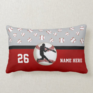 Coussin Rectangle Carreau personnalisé de base-ball, rouge, gris