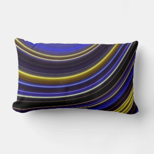 Coussin Rectangle Carreau, rayures au néon incurvées, or bleu