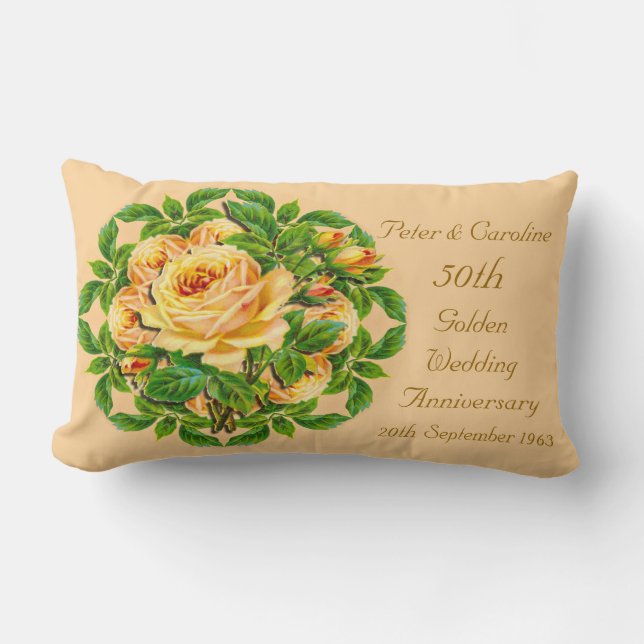 Coussin Rectangle Carreau rose d'anniversaire de mariage d'or (Recto)