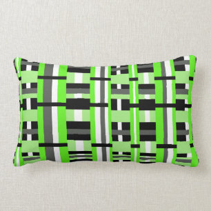 Coussin Rectangle Carreaux en vert citron, noir et gris