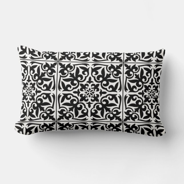 Coussin Rectangle Carrelage marocain - blanc avec arrière - plan noi (Recto)
