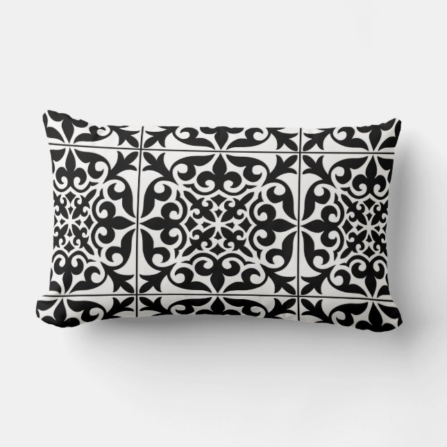 Coussin Rectangle Carrelage marocain - blanc avec arrière - plan noi (Recto)