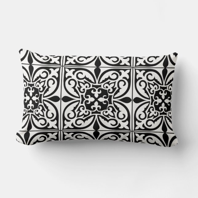 Coussin Rectangle Carrelage marocain - blanc avec arrière - plan noi (Recto)