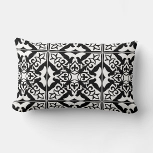 Coussin Rectangle Carrelage marocain - noir avec arrière - plan blan