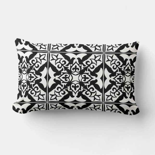 Coussin Rectangle Carrelage marocain - noir avec arrière - plan blan (Recto)