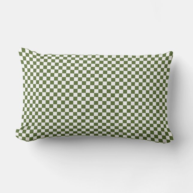 Coussin Rectangle Carrés à damier vert olive et blanc (Recto)