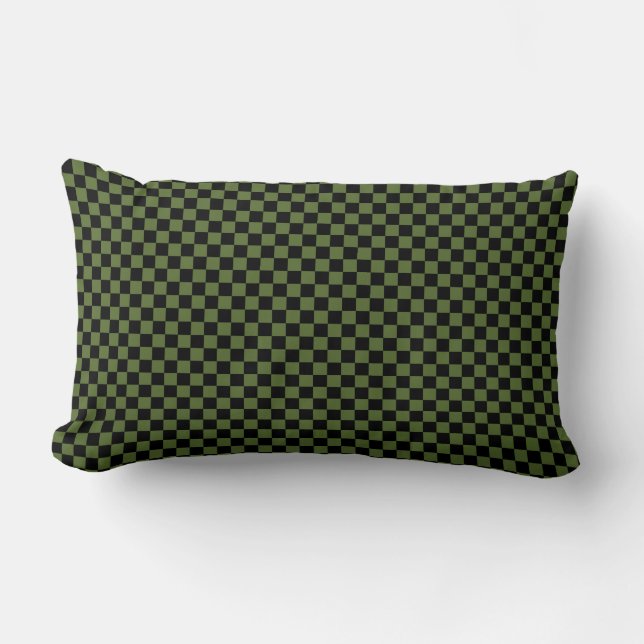 Coussin Rectangle Carrés à damier vert olive et noir (Recto)