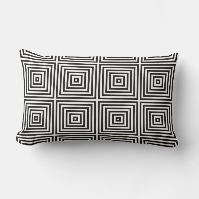 Coussin Rectangle Carrés concentriques d'art bleu marine sur fond bl (Recto)