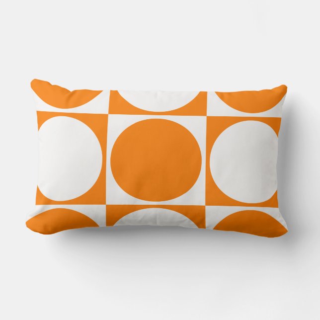 Coussin Rectangle Carrés et cercles orange et blanc cassé (Recto)