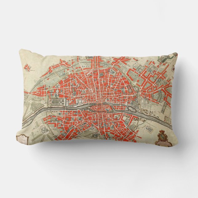 Coussin Rectangle Carte ancienne de Paris France (1721–1774) (Recto)