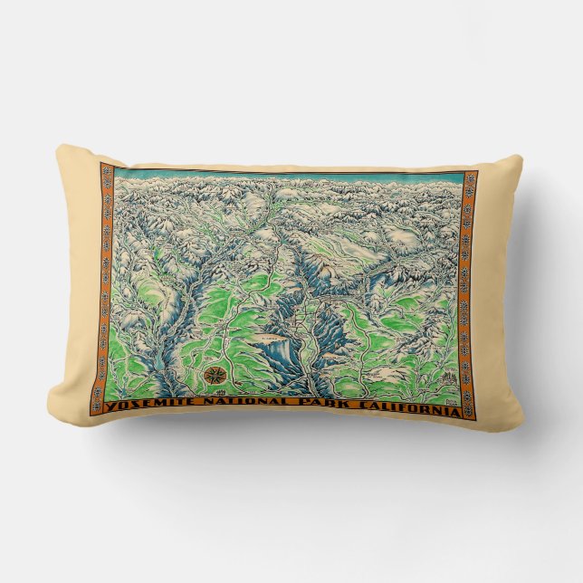Coussin Rectangle Carte ancienne de Yosemite  (Recto)