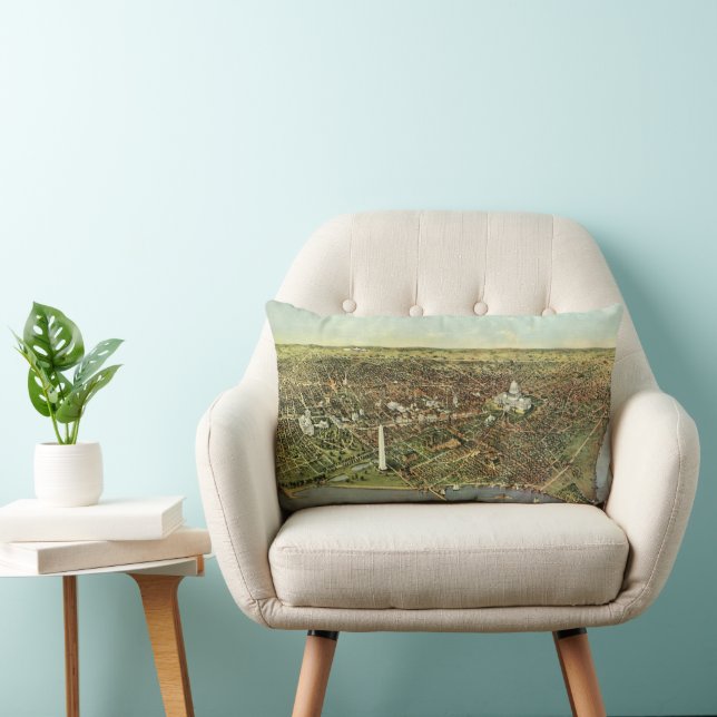 Coussin Rectangle Carte antique avec vue panoramique sur Washington  (Chaise)
