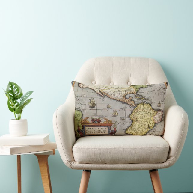 Coussin Rectangle Carte antique du monde : les Amériques par Abraham (Chaise)