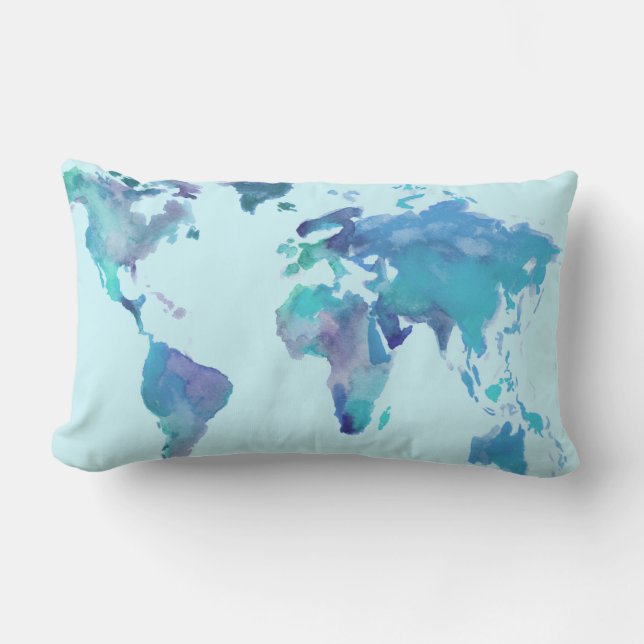 Coussin Rectangle Carte bleue du monde d'aquarelle (Recto)