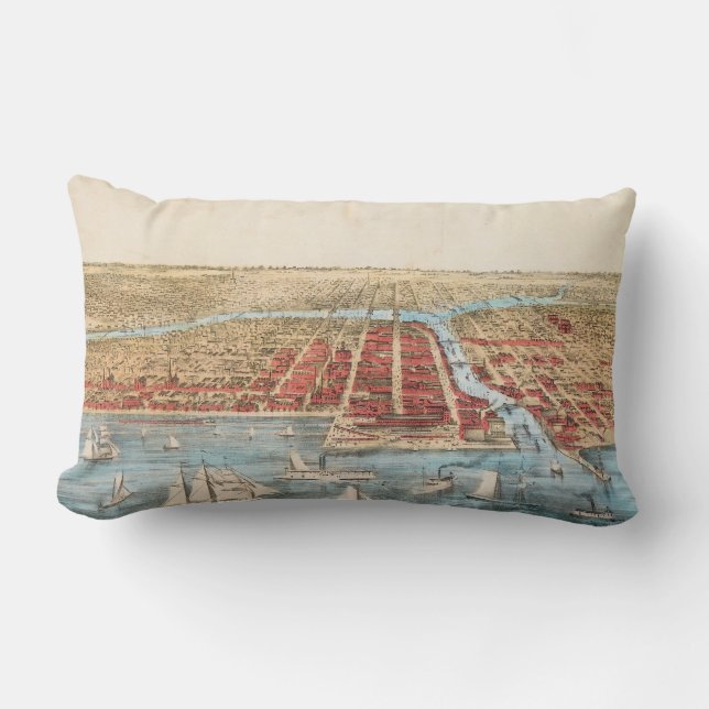 Coussin Rectangle CARTE : CHICAGO, c1857 (Recto)