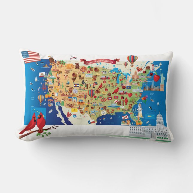 Coussin Rectangle Carte de bande dessinée des Etats-Unis (Recto)
