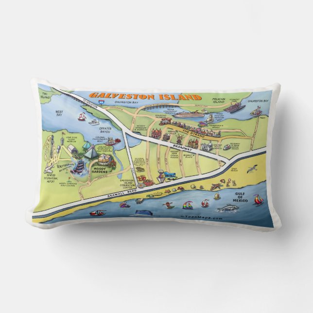 Coussin Rectangle Carte de bande dessinée d'île de Galveston (Recto)