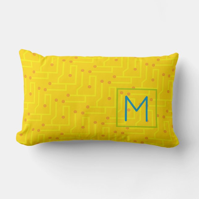 Coussin Rectangle Carte de circuit jaune orange bleu vert amusant (Recto)